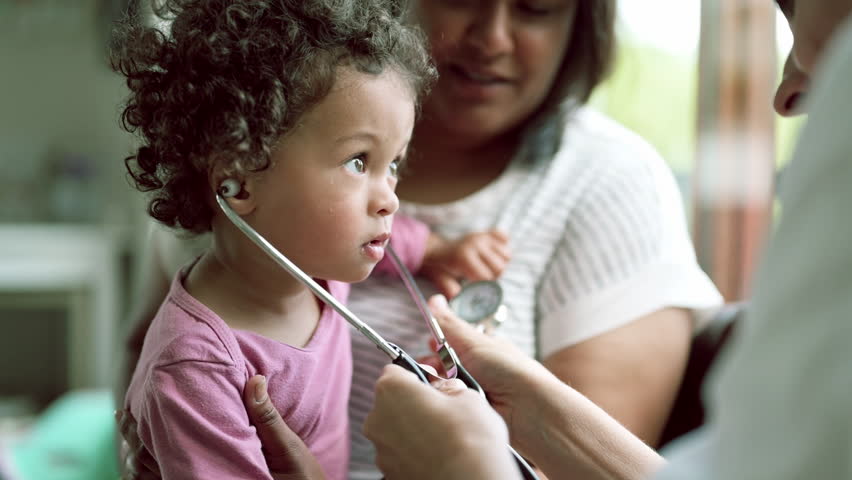 Pediatrician, baby and women with stethoscope and consulting for medical, child development and healthcare. Medicine, heart rate and doctor with young patient for check up, wellness and appointment - Powered by Shutterstock - Get 15% off with code: PIKWIZARD15