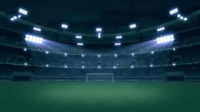 3D Modern sport stadium Crowd at night and soccer or football field ready for the match. Professional 4K video loop for sports advertisement. - Powered by Shutterstock - Get 15% off with code: PIKWIZARD15