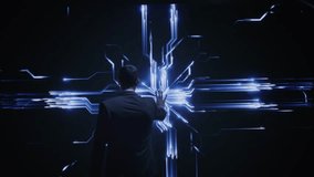 Business Executive Interacting With Futuristic Digital Technology Network Hologram Interface Future Innovation - Powered by Shutterstock - Get 15% off with code: PIKWIZARD15