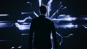 Business Man Looking At Digital Circuit Network Technology Innovation Future Leadership - Powered by Shutterstock - Get 15% off with code: PIKWIZARD15