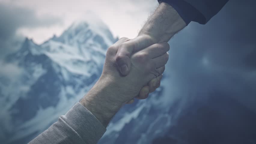 Helping Hands Join Together In Snowy Mountains Support Trust Unity Hope