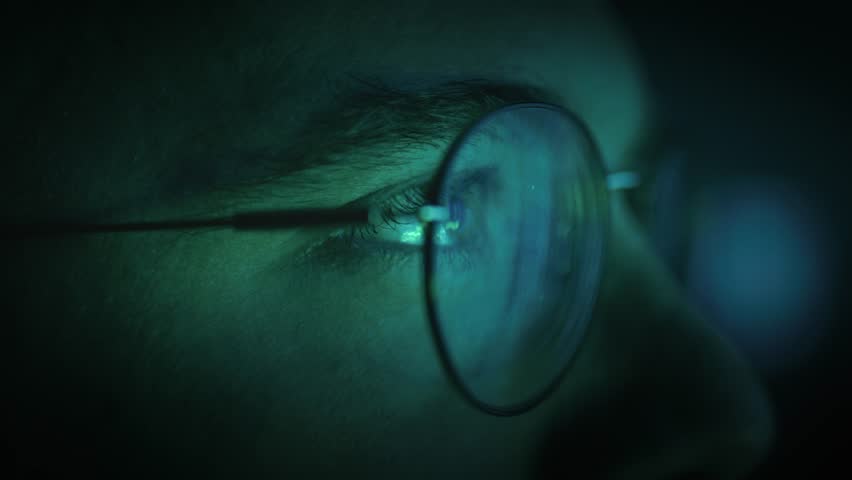 Glasses Reflection Stock Market Trading Chart Financial Data Analysis Technology Business