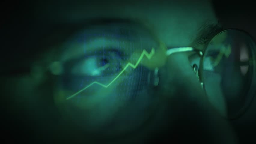 Glasses Reflection Stock Market Trading Chart Financial Data Analysis Technology Business