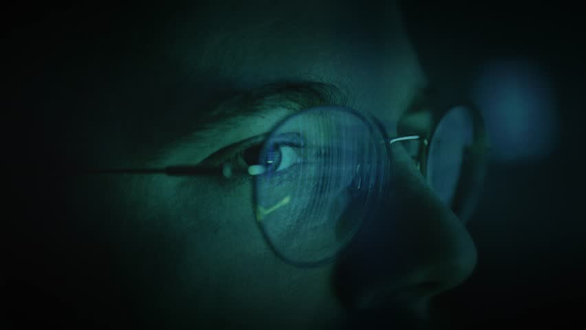 Side Profile Mysterious Person With Glasses In Dark Room Tech Hacker Data Security