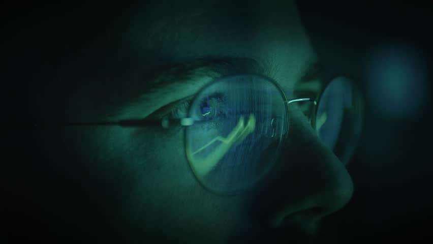 Side Profile Mysterious Person With Glasses In Dark Room Tech Hacker Data Security