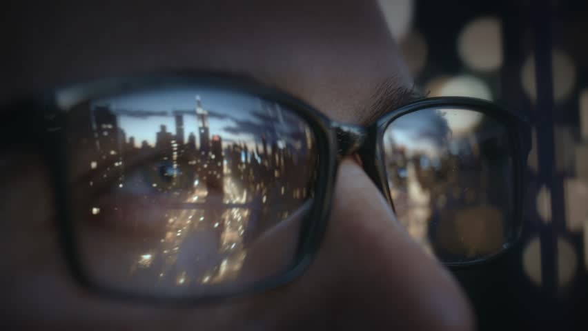 Reflective City Skyline In Eyeglasses Urban Life Vision Dream Ambition Imagination