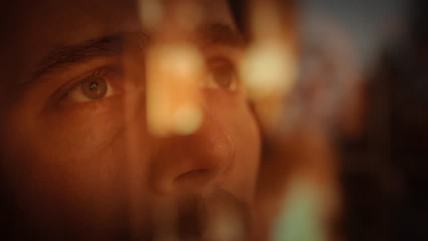 Emotional Man Looking Up In Warm Golden Light Dramatic Cinematic Portrait Hope Faith