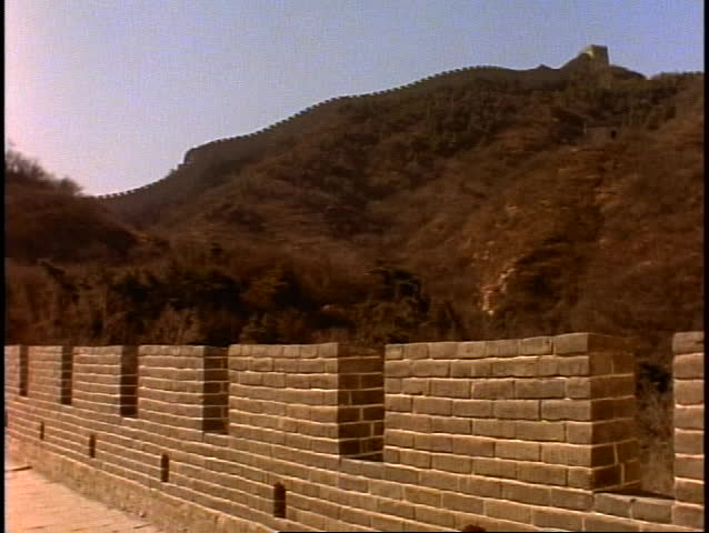 CHINA, 1999, The Great Wall of China, detail with mountains in background
