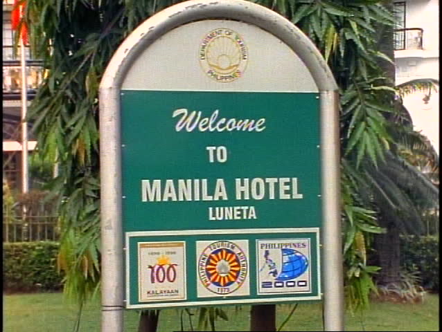 MANILA, 1999, Manila Hotel, medium shot, sign