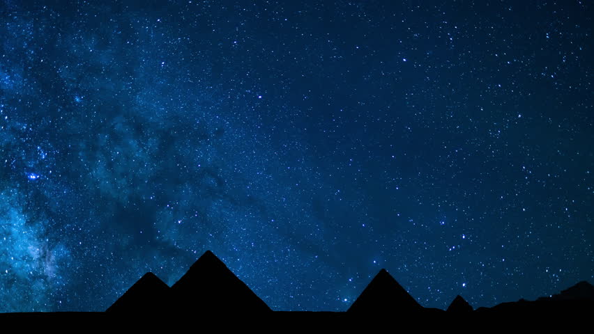 Egypt Silhouettes of Milky Way Galaxy Over Giza Pyramids in the Night Sky