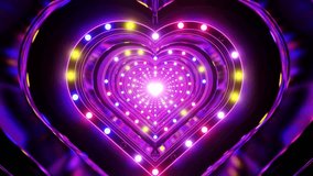 An illustration design of an infinite heart-shape purple tunnel with glowing neon lights, on black background - Powered by Shutterstock - Get 15% off with code: PIKWIZARD15