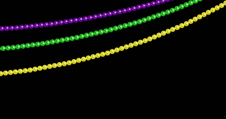 Mardi Gras bright colorful  beads. Seamless animation beautiful yellow, green, purple beads on black background. Mardi Gras Party. Venetian carnival symbol. 4k video graphic 