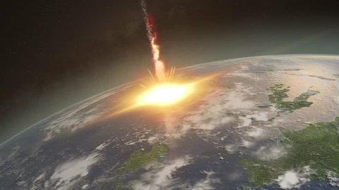 Asteroid hitting Earth exploding and dislocating clouds in a massive shock wave 
