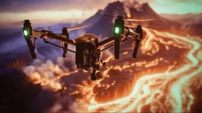 Aerial Drone Flying Above Active Volcano Mountain Peak During Dramatic Sunset Technology Innovation - Powered by Shutterstock - Get 15% off with code: PIKWIZARD15
