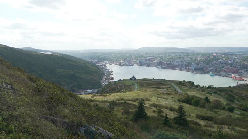 Wide pan left to right of the coastal city of St. John