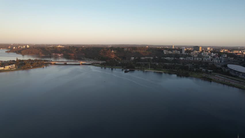 Aerial view of elizabeth quay and swan river with high rise buildings and the bell tower, perth, australia.