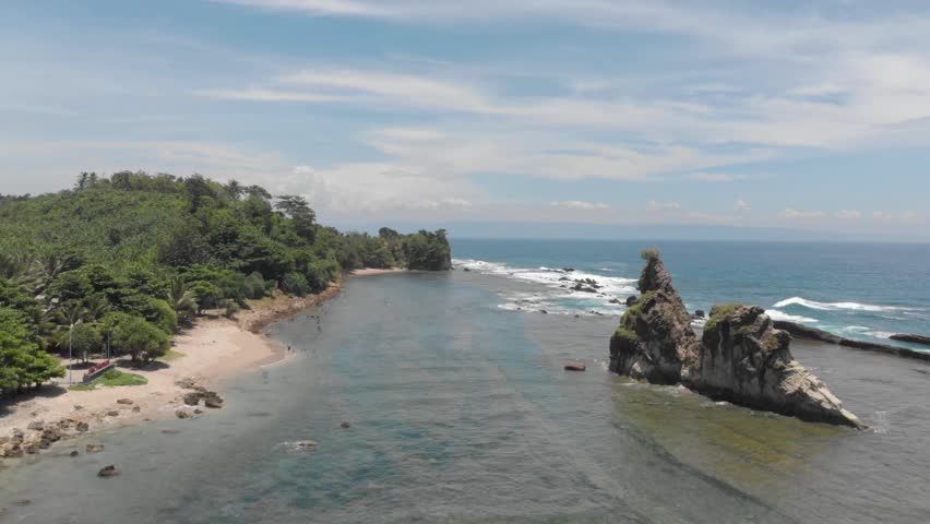 Beutiful Aerial view in Sawarna Beach Pandeglang, Indonesia.