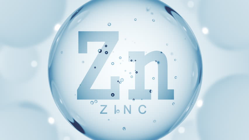 3D pill capsule drop with mineral Zinc. Blue Zn bubble for nutrition design or beauty cosmetics