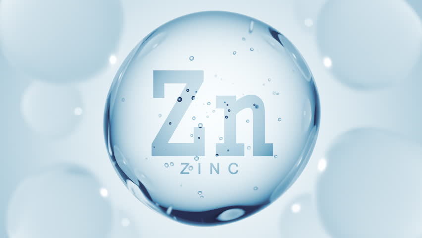 3D pill capsule drop with mineral Zinc. Blue Zn bubble for nutrition design or beauty cosmetics