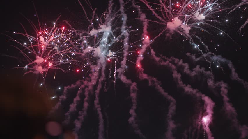 A fireworks festival on the Chao Phraya River in Bangkok, Thailand.