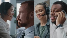 Edited Collage of Multicultural Businesspeople Talking by Mobile Phones, Headsets. Group of People with Diverse Ethnicity, Gender Working in Business, Marketing or Call Center. Collection of Portraits - Powered by Shutterstock - Get 15% off with code: PIKWIZARD15