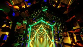 A 3d illustration of VJ loop futuristic tunnel, illuminated with colorful neon lights - visual artwork suitable for music videos - Powered by Shutterstock - Get 15% off with code: PIKWIZARD15