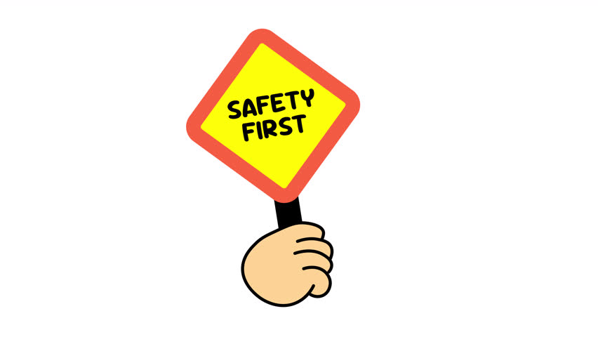 Safety First Sign Cartoon Animation with Hand Holding Signboard