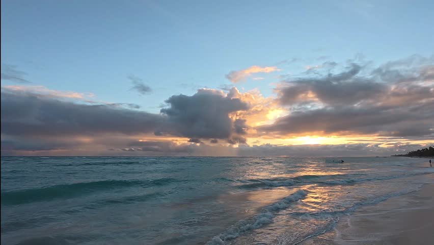 4k video of a spectacular sunrise over the sea at Punta Cana, Dominican Republic