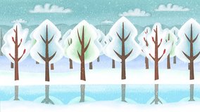 Cartoon winter forest with trees and lake - Powered by Shutterstock - Get 15% off with code: PIKWIZARD15