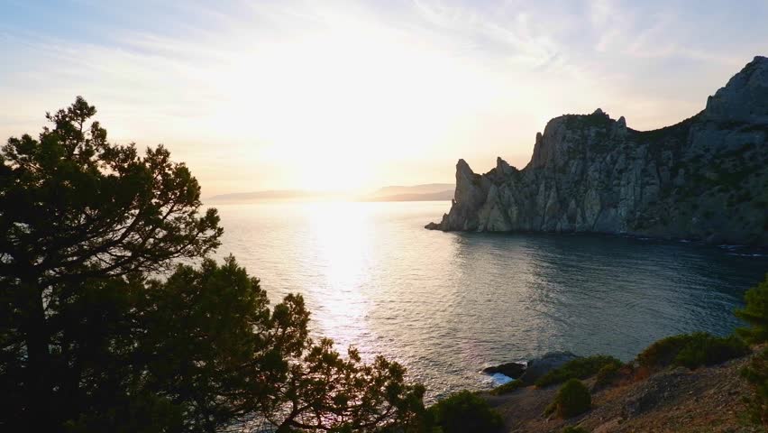The beauty of nature seascape at sunset. Crimea. New World, Black Sea.
