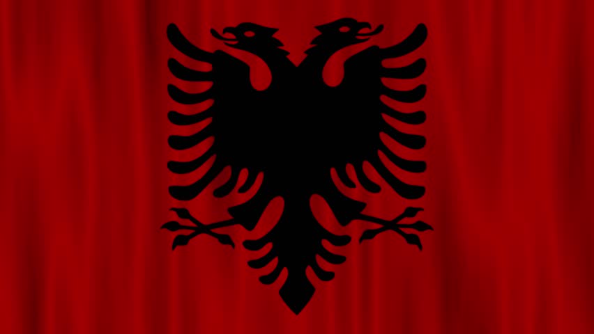 The flag of Albania depicts a silhouetted black double-headed eagle in the center of a red background. The red stands for bravery, strength, valour and bloodshed, while the Eagle