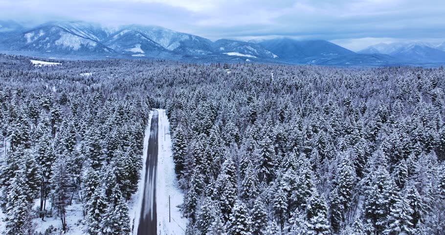 Aerial Drone Stunning Winter Landscapes Whitefish Montana Forests