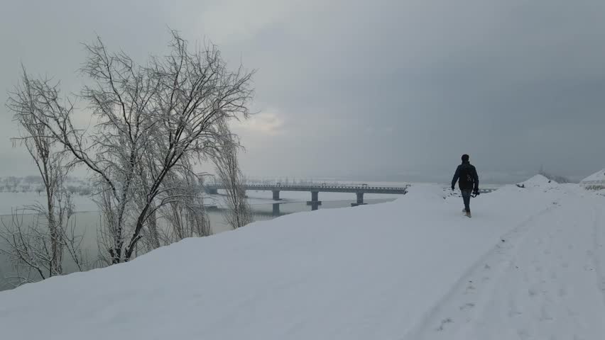 Aerial view of Indus river in winter season