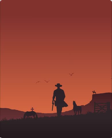 The desert with a cowboy and cactus trees at sunrise. Cowboy animation Design 