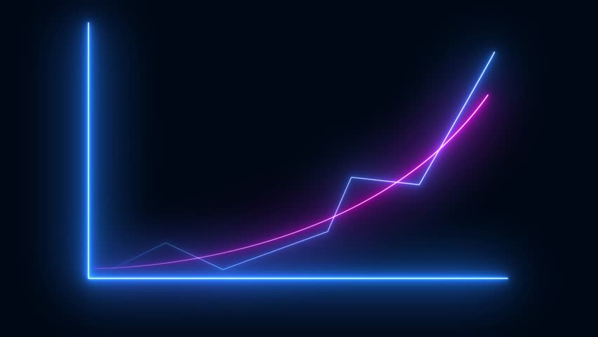 Neon business graph chart icon animation background. Neon business growth concept.