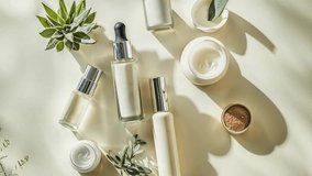 Elegant Display of Organic Skincare Products With Minimalist Aesthetic and Greenery - Powered by Shutterstock - Get 15% off with code: PIKWIZARD15