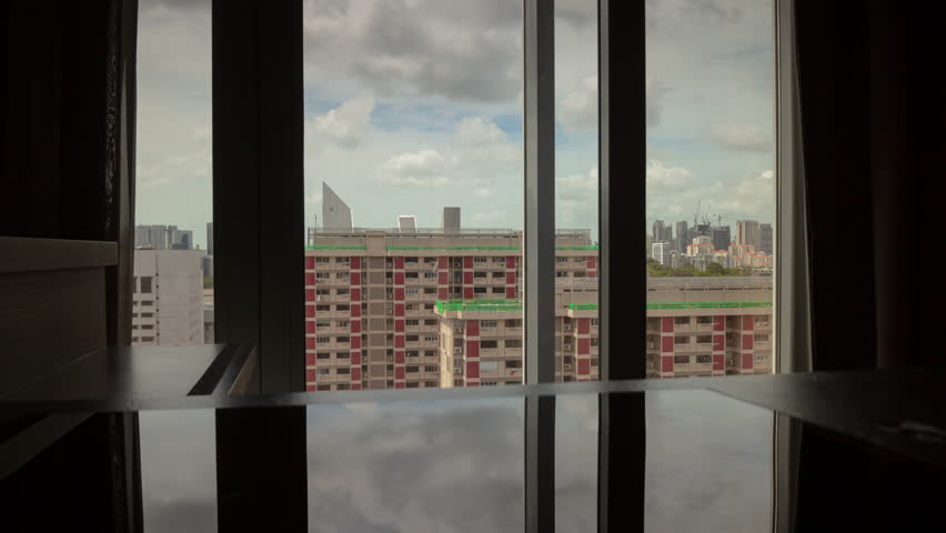 sunny day singapore center hotel window top cityscape view timelapse panorama 4k