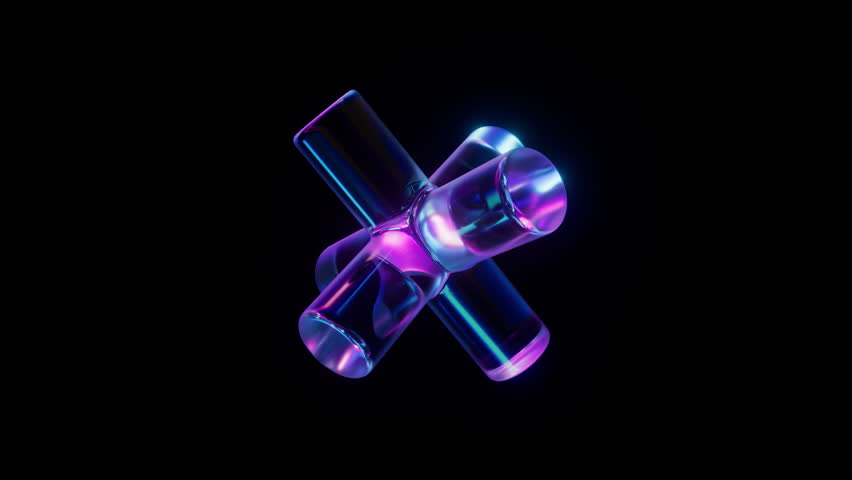 Abstract Neon Glass Object With Refractions Looped Animation. 3D Illustration