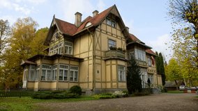 Haunted House. 100 Year Old German Style Building. Entrance. Autumn. The Fale House. Its parts were made in Germany, numbered, and brought to Ligatne to build a guest house. - Powered by Shutterstock - Get 15% off with code: PIKWIZARD15