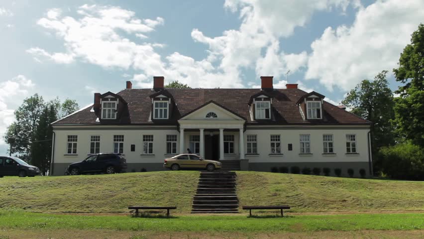 The Facade of a Very Beautiful, Old, Restored Manor. Drabesi Manor was Built in Classical Style During the First Quarter of the 19th Century Around 1820.