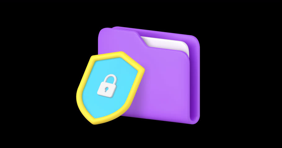 Document information protection file folder shield lock banner copy space 3d icon animation. Database personal data archive safety storage administration insurance guard secure