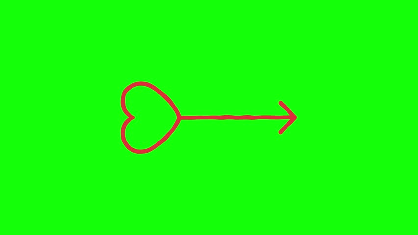 Animated set of arrows with hearts on green background. Collection of different arrows, hearts, love symbols. Happy Valentine's Day. Romantic design to celebrate 14 February.