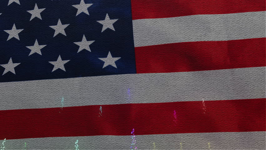 4th of July Text with Fireworks with Waving American Flag for background Independence Day celebrations. 3D Illustration