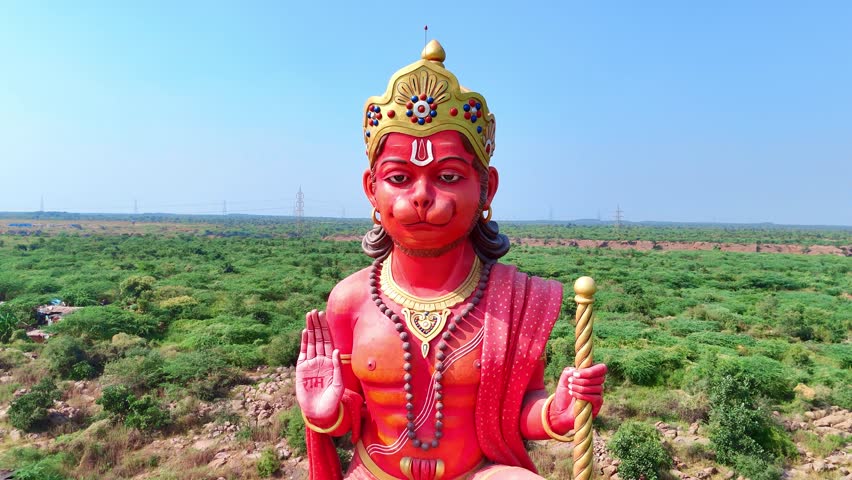 Aerial Shot of Lord Hanuman statue in India