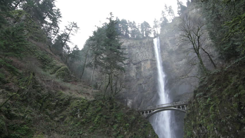 Multnomah Falls, the highest waterfall in the state of Oregon, USA, split into