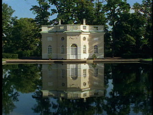 St. Petersburg, Russia, Summer Palace, Garden House reflected in lake