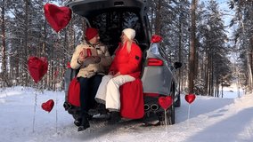 Celebrate Valentine's Day in a winter wonderland with heart decorations and gifts - Powered by Shutterstock - Get 15% off with code: PIKWIZARD15