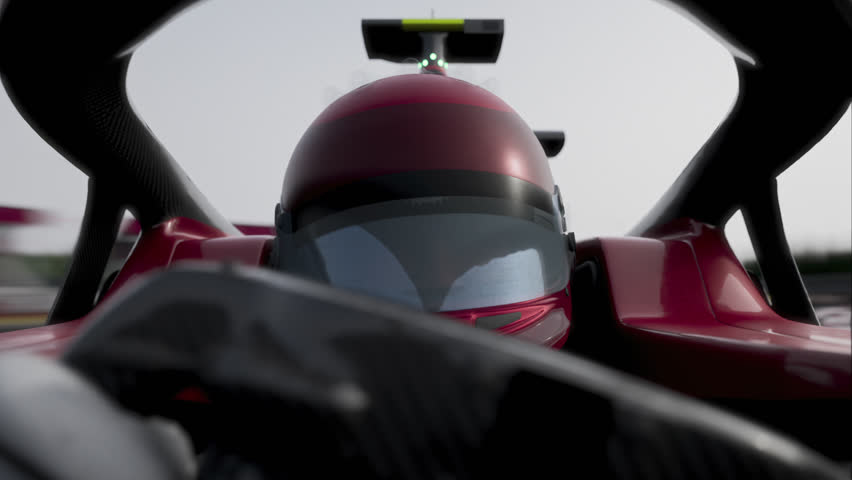 POV skillfull pilot driver participating in a high-speed motorsport event. Dynamic action shot. Realistic 3d rendering. 3D Illustration