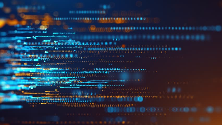 Abstract blue technology background. Concept animation of binary data and streaming code.