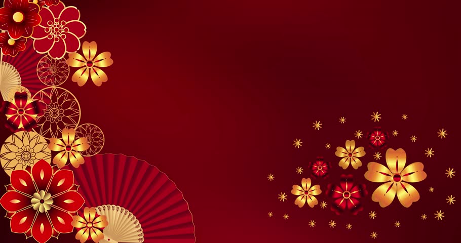 Chinese New Year | Lunar New Year | The Year of Snake - Flowers and Fans with a Giant Snake Silhouette in the Background • sstkLunarNewYear